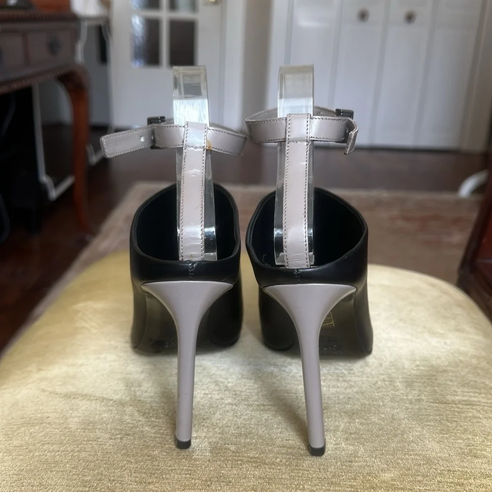 Vince Black Leather Armon Pointy Toe Stiletto Heel Pumps Shoes Mules Size 7